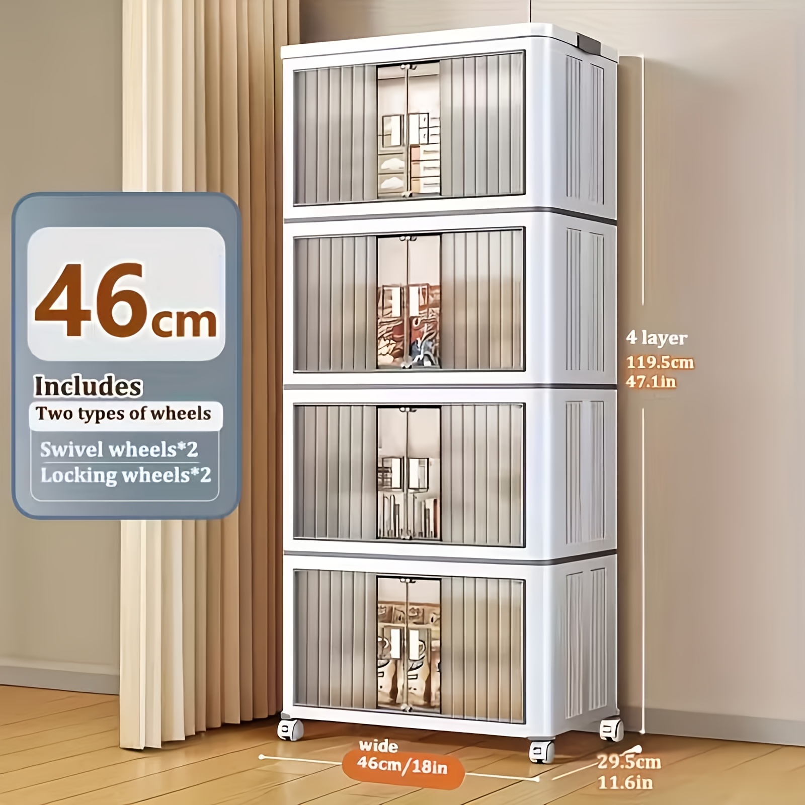 TEMU 4 Tier Plastic Storage Bins With Lid, With Wheels, Folding Storage Boxes, Collapsible Storage Bins, Closet Organizers And Storage For Living