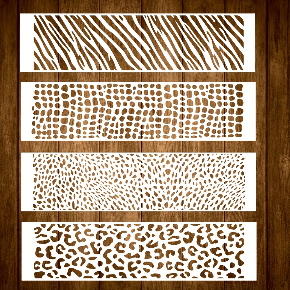 TEMU [animal Print Stencils] 4pcs Set Of Rectangular Animal Print Stencils, 3" X 12", Suitable For Painting, Wall Art, Graffiti—reusable
