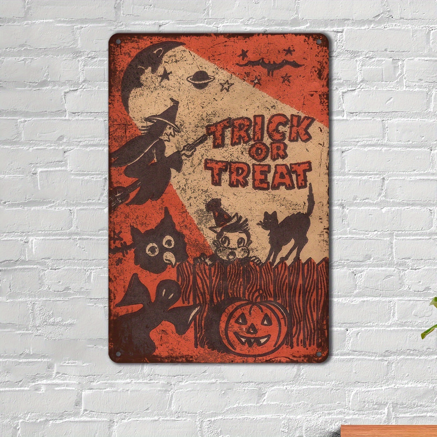 

Vintage Halloween Pumpkin Metal Sign (8"x12") - Rustic Wall Art For Home, Bar, Cafe & Garage Decor | Perfect Fall & Holiday Gift