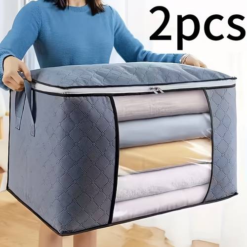 2 4 large heavy duty foldable clothing bedding storage bags with zipper lid reinforced handles thick non woven storage bags for blankets seasonal clothing portable multi purpose containers ideal for travel gifts under bed storage