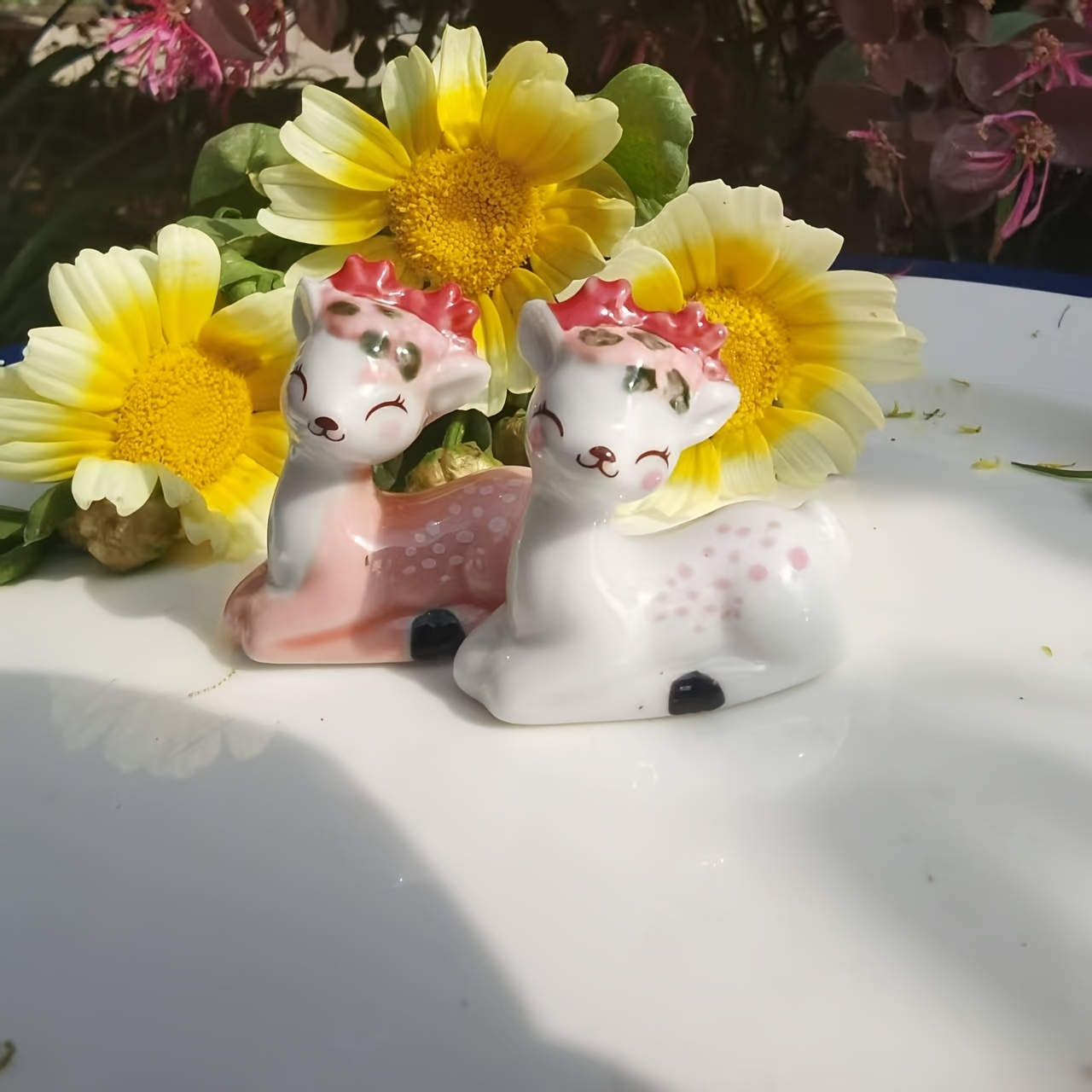 TEMU 2pcs Handmade Ceramic Deer Statue Decorations, Ceramic , Collection Dolls, Suitable For Home, Living Room And Holiday, Birthday, New Year,