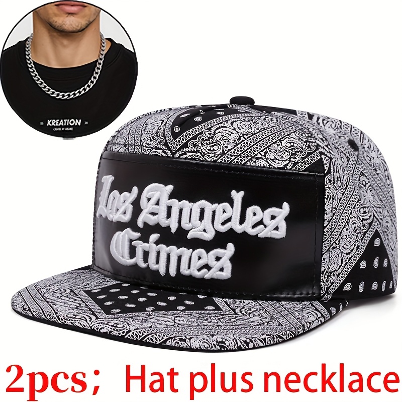 TEMU Combinación de 2 piezas "un gorro y un collar decorativo", nueva gorra de béisbol de hip-hop juvenil, bordado exquisito, ajustable, y