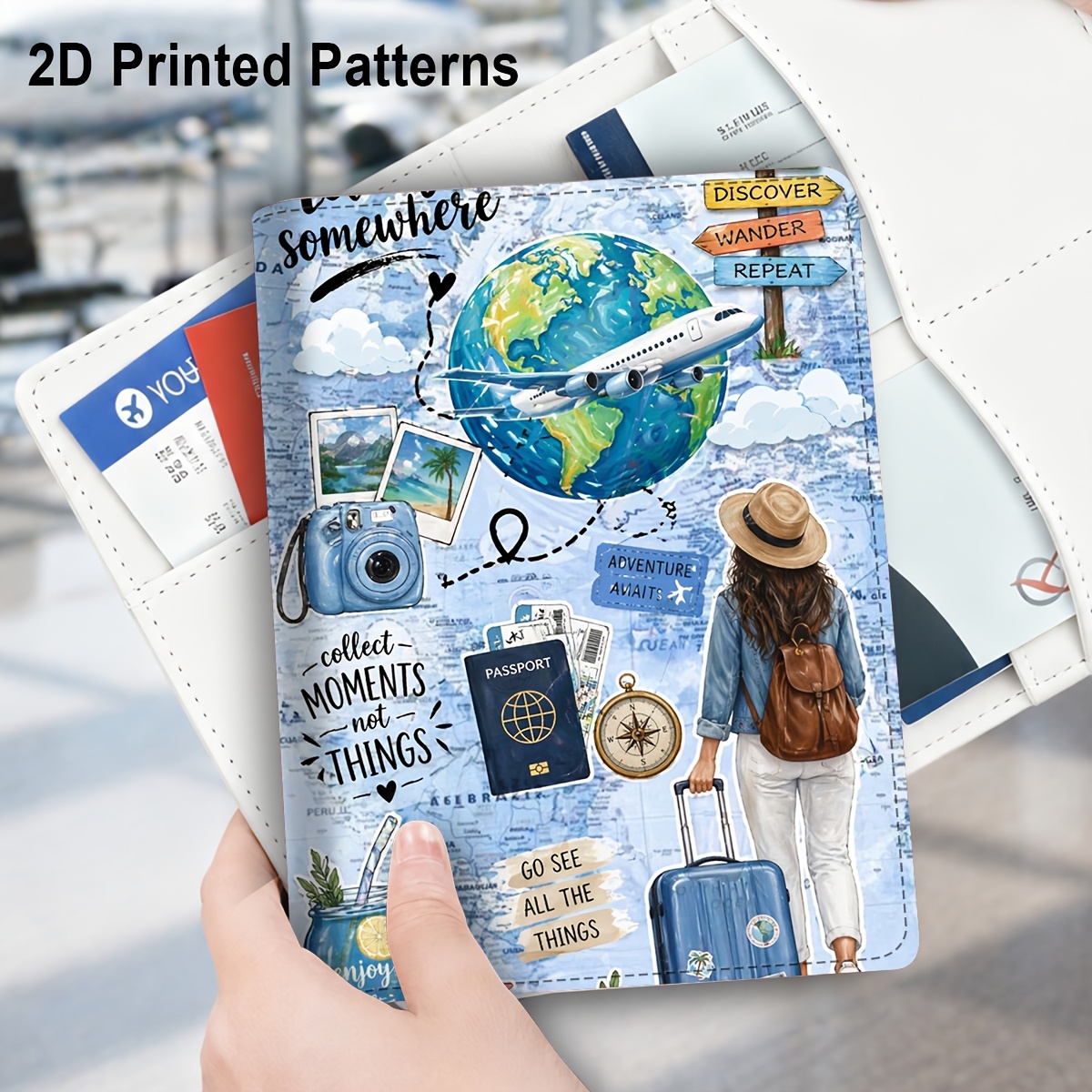 TEMU 1pc World Travel Map And Airplane Pattern Passport Holder, Lightweight Pu Material, Suitable For Travel Bags, Backpacks, Gym Bags, Luggage Id,