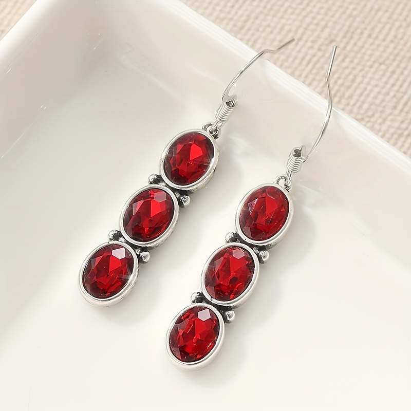 E-shop 1 Paar Exquisite Rote Kunstkristall Ohrringe, Geometrische Ohrringe, Luxuriöser Eleganter Damenschmuck