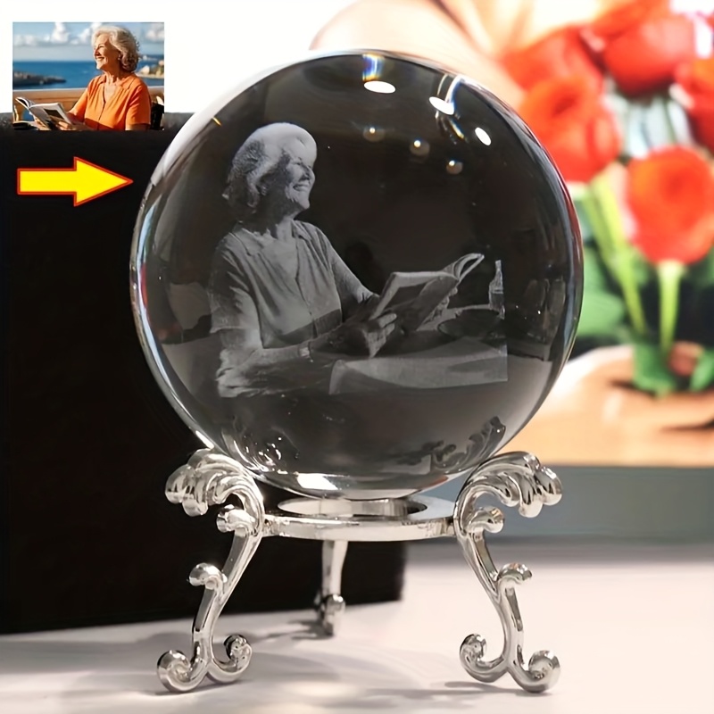 TEMU 1 Personalized Custom Laser 3d Engraved Crystal Ball With Gorgeous Base - Crystal Ball For Home/office Decoration, Birthday/valentine's