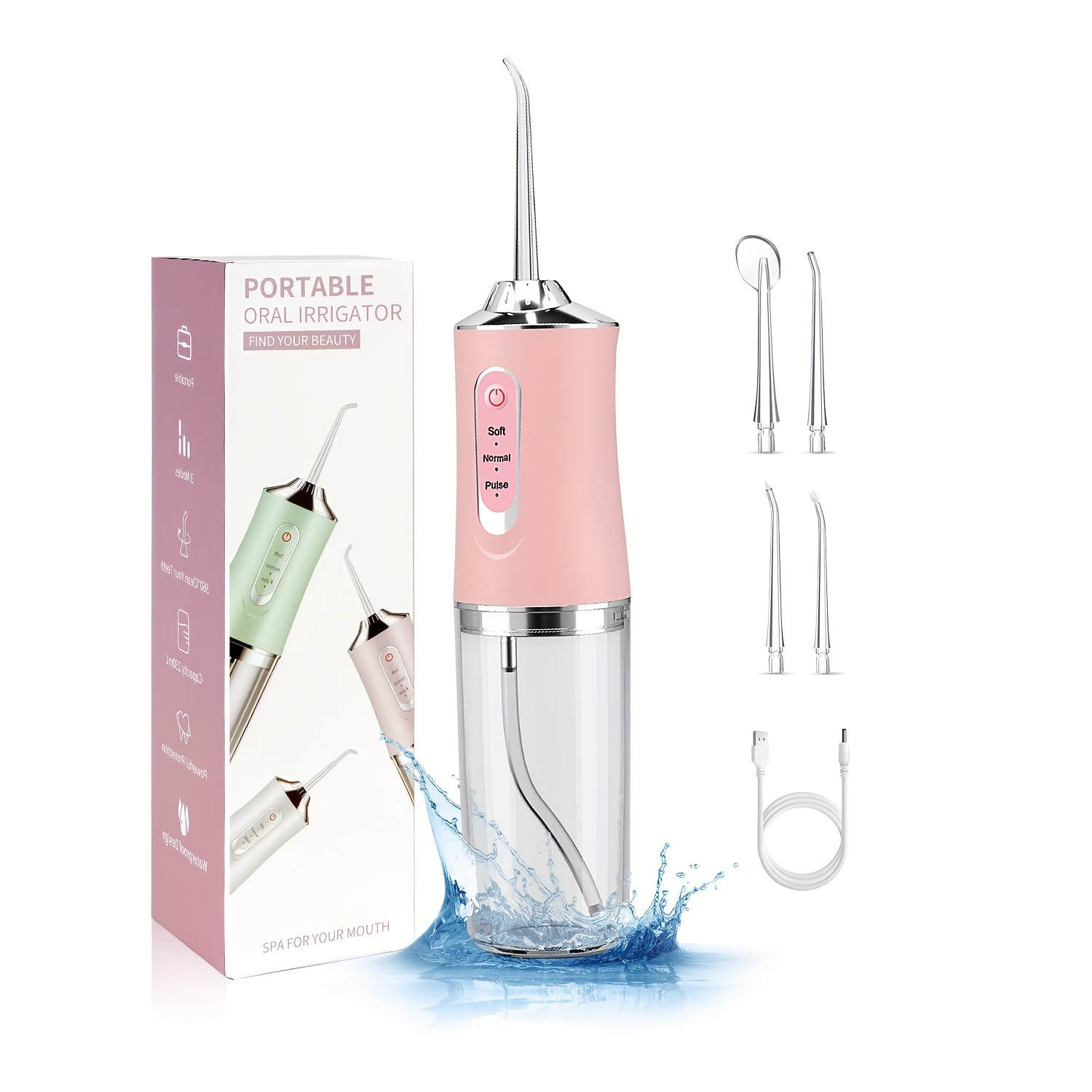 

A Compact 4 Heads Oral Irrigator That Can Be Charged Via Usb, Providing Excellent Oral Care