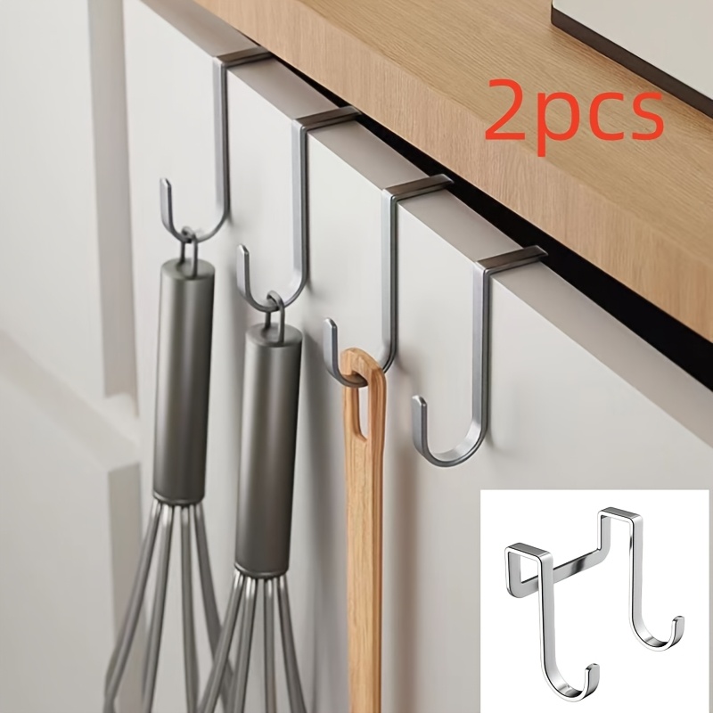 TEMU 2 Stainless Steel Hooks — No Drilling Required For Wall Mounting, Suitable For Kitchen, Bathroom, And Cabinet Doors. Casual-style Double Hooks