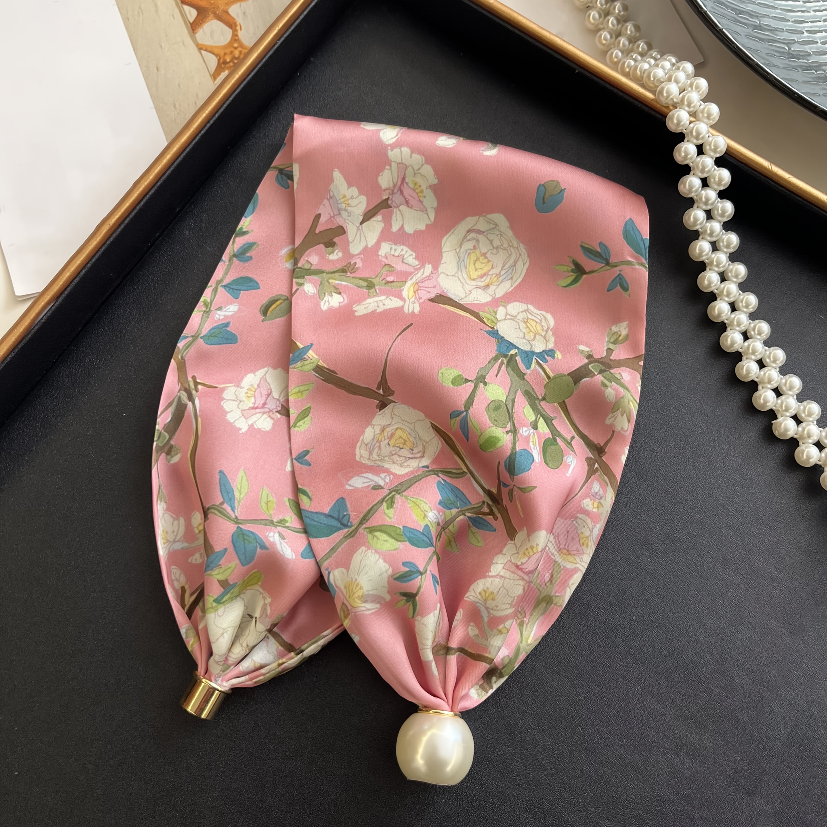 TEMU da sciarpa da donna con rosa e perle, accessorio moda multifunzionale, tessuto liscio e delicato , e traspirante, indossabile in