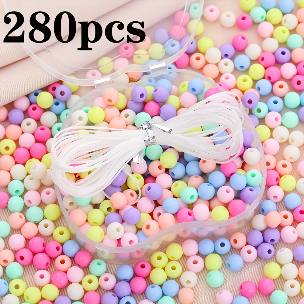TEMU 280pcs Macaron Color Acrylic Beads With Thread, Round Straight Hole Making Supplies For Bracelets, Necklaces, Earrings, Phone Chains, Keychains, And Bag Charms