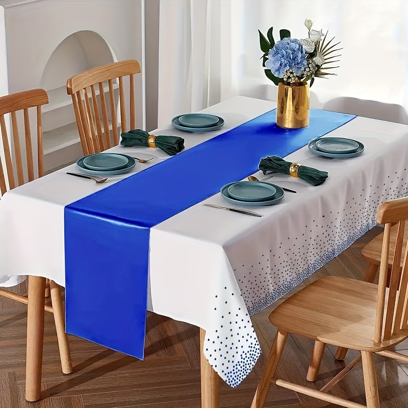 

2-piece Royal Blue Dot Disposable Tablecloths & Satin Runner Set - Perfect For Weddings, Birthdays, Anniversaries, Christmas & New Year's Parties