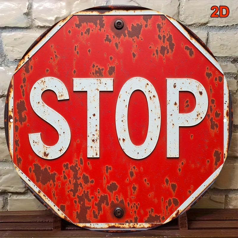 TEMU 2d Flat, 1pc Vintage Style Round Wooden Parking Sign Wall Decor - Red And White Traffic Sign Wooden Plaque With Distressed Surface, Suitable For