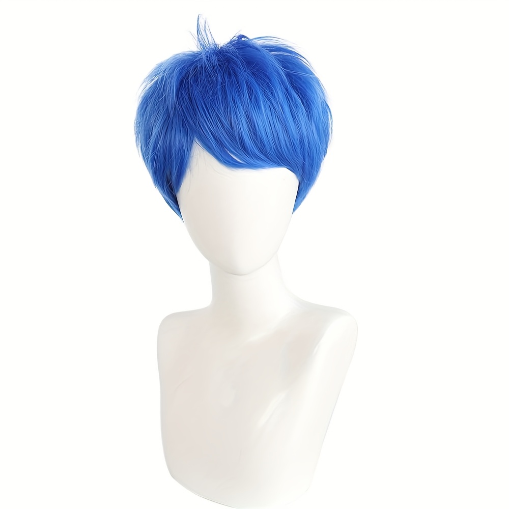 Image of Royal Blue Short Straight Cosplay Wig With Bangs For Halloween, Suitable For Holiday Parties, Male And Female Anime , Wigs With Look, Heat-resistant Fiber Hair With Fringe