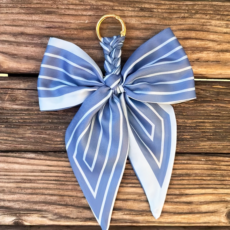 E-shop Handgefertigter Eleganter Gestreifter Schleifen-Schlüsselanhänger, Linienmuster Schleifen-Anhänger mit Goldener Ring, Zebra-Streifen-Druck