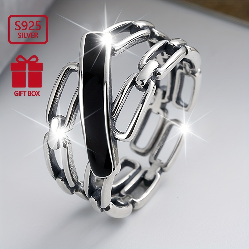 

1pc 925 Sterling Silver Ring Trendy Chain Design Suitable For Men And Women High Quality Adjustable Ring Perfect Decor For Cool Friends