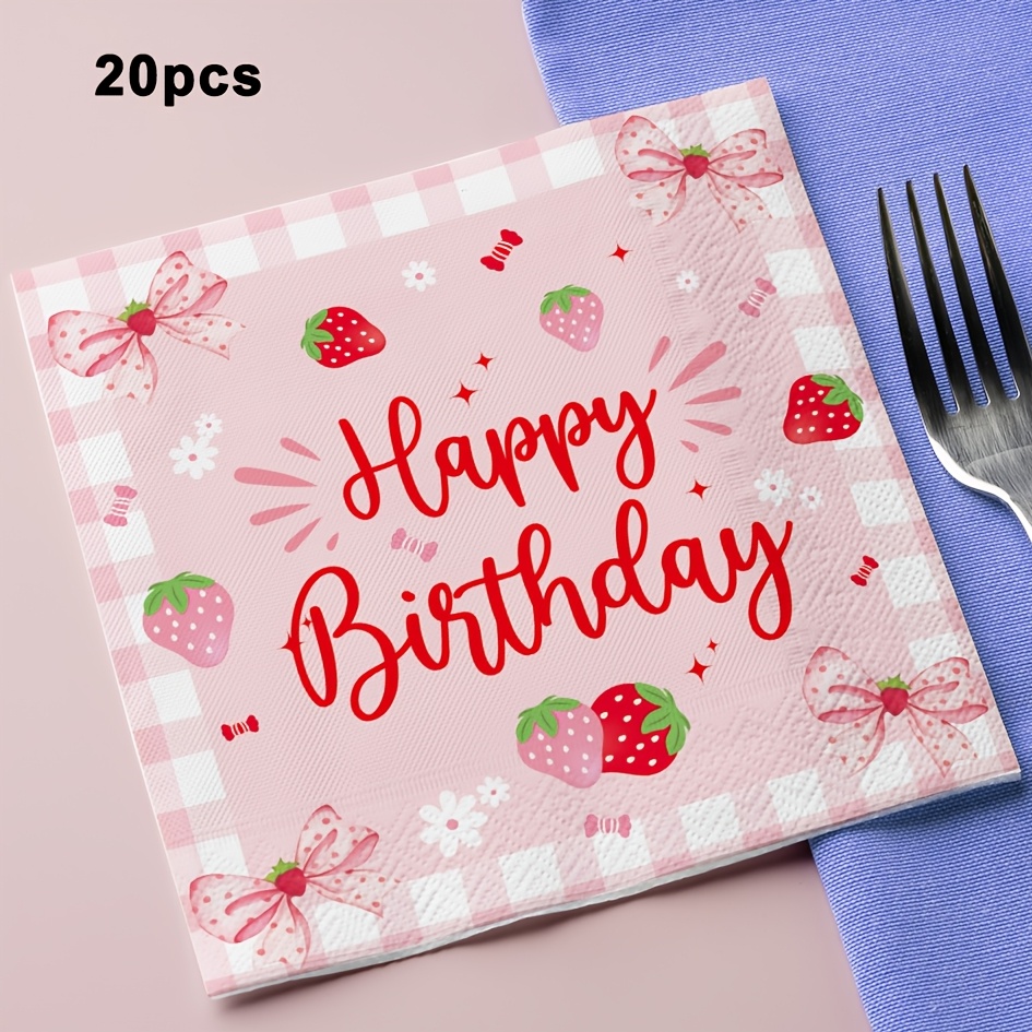 Image of 20pcs Birthday Napkins, Birthday Celebration Supplies, Pink Bow Disposable Tissues, Birthday Celebration Supplies, Holiday Catering Decorations For Halloween、christmas
