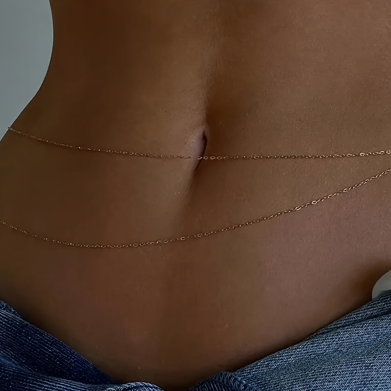 Double Layer Golden Metal Waist Chain Belt - Stylish And Sexy Belly Jewelry For Women, Perfect For Beach Or Festival Occasions, Casual Accessory, , Delicate Construction