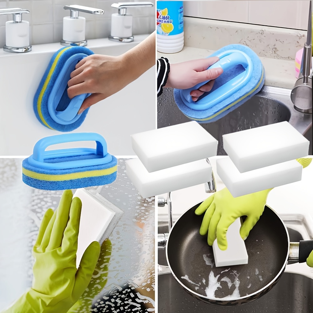 5pcs Pool Cleaning Set, Pool Wall Cleaning Sponge With Handle, Manual, Reusable, For Tiles, Bathtubs, Glass, Toilets, And Sinks, Cleaning Sponge