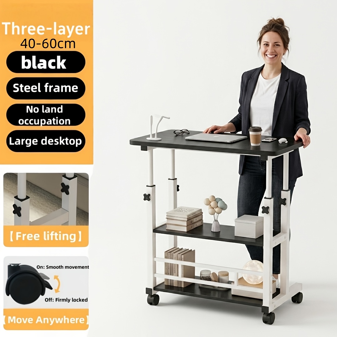 TEMU Office Desks, Height-adjustable Writing Large Tables, With Wheels, Desk Storage Racks, ,
