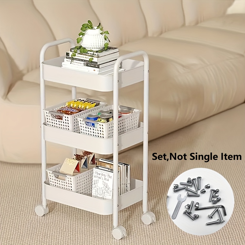 E-shop 1 Stück Mobiles 3-Etagen Schwerlast-Rollregal mit Metallrahmen – Vielseitiges Vertikalregal für Schlafzimmer, Vorratskammer – Einfache Montage &