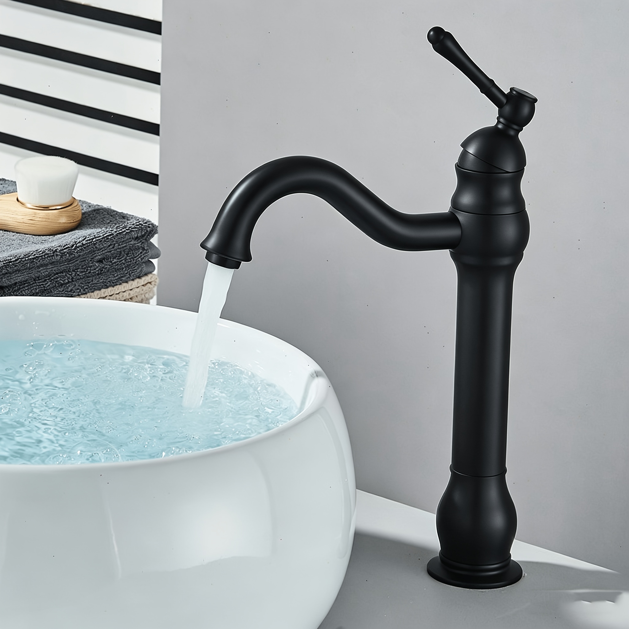 Image of Bathroom Tap High, Single Lever Washbasin Tap, 360 Degree Rotatable Washbasin Taps, Washbasin Tap For Bathroom, Hot And Cold Water, Antique Brass