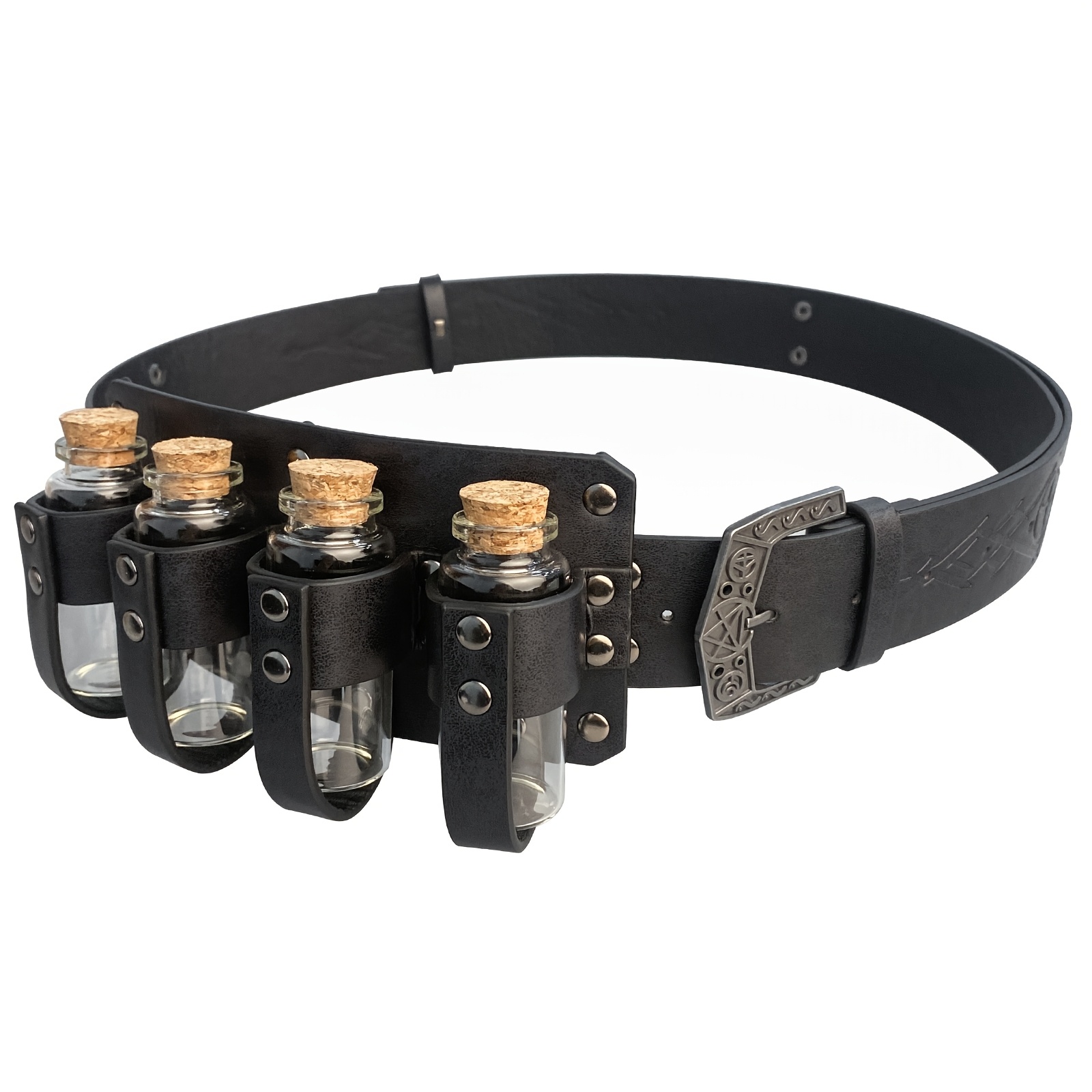 TEMU A Black/brown Belt Featuring 4 Alchemical Vials, Designed In A Medieval Nordic Viking Style For Retro Cosplay Props
