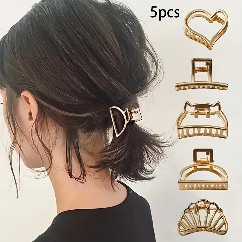 TEMU [customer Favorite] 5pcs Set Of Heart Hair - & Casual Metal Barrettes For Women, For Styling Long Hair