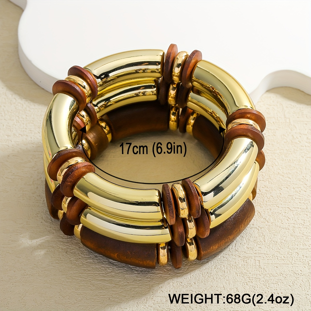 Vintage Boho Wooden Bangle & Necklace Set - Light Brown Tone