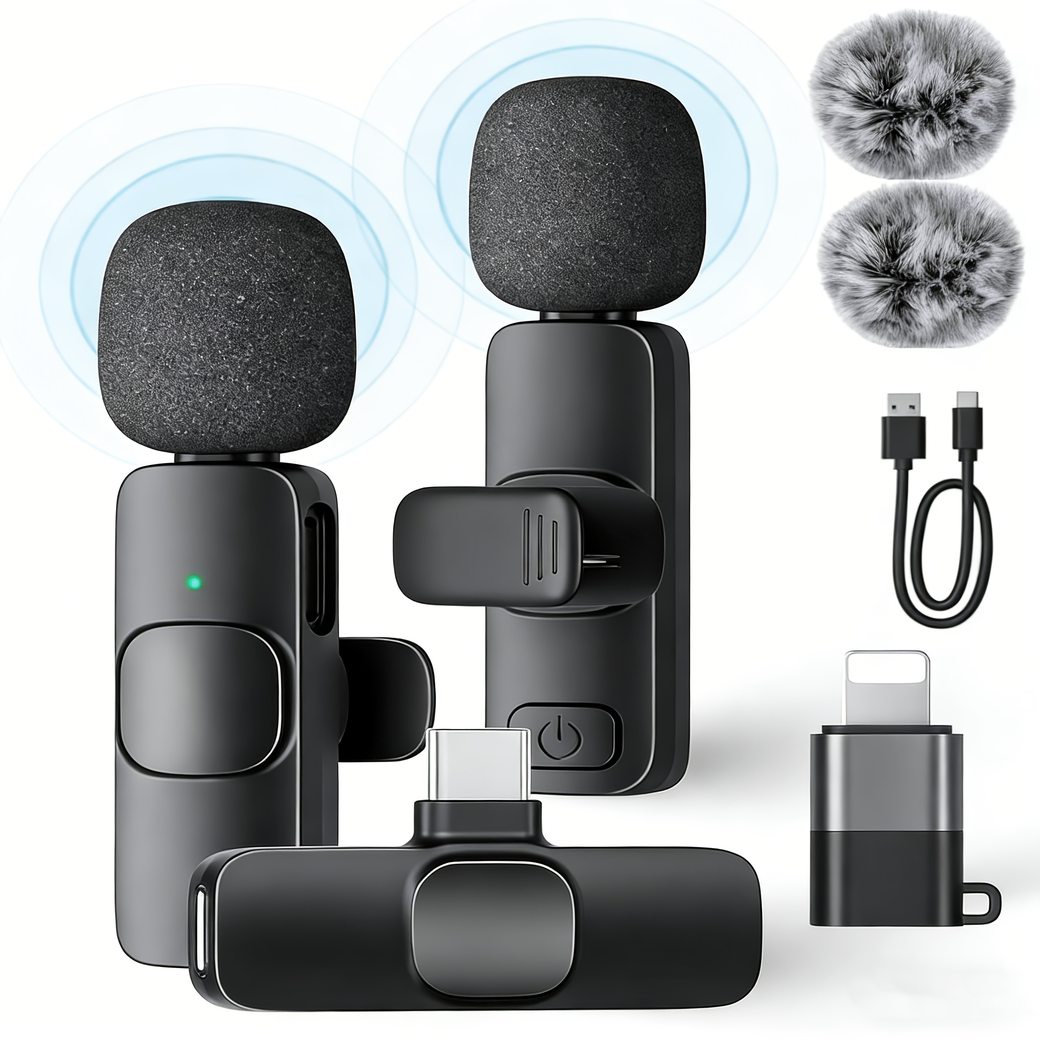 TEMU 2pcs Wireless Lavalier Microphones (includes 4 Ear Caps & Adapter) Compatible With Mobile Phones For , For Ipads, And Tablets|wireless Mini Mics