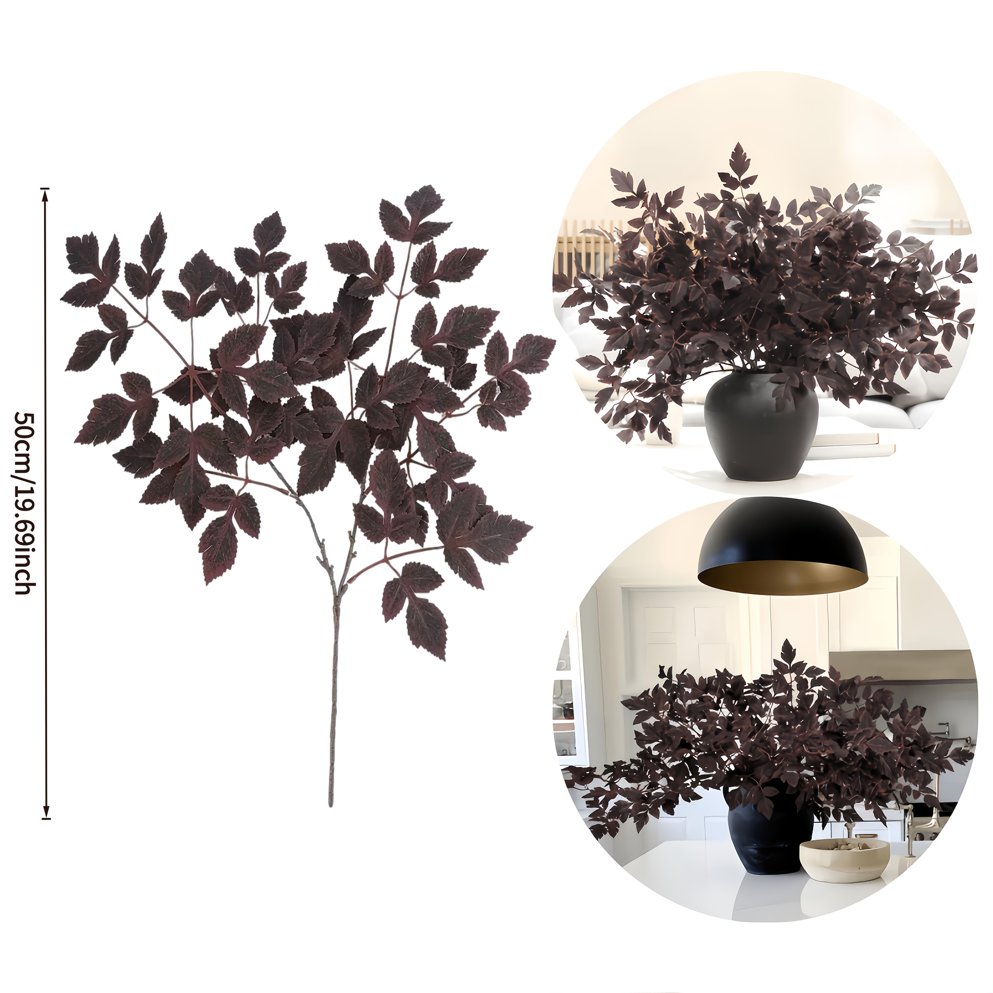TEMU 2pcs Artificial Cimicifuga Ramosa Leaf Stems, 19.68 In Faux Dark Foliage Branches, Realistic Fake Leaves For Vase, Fall Halloween Home Wedding