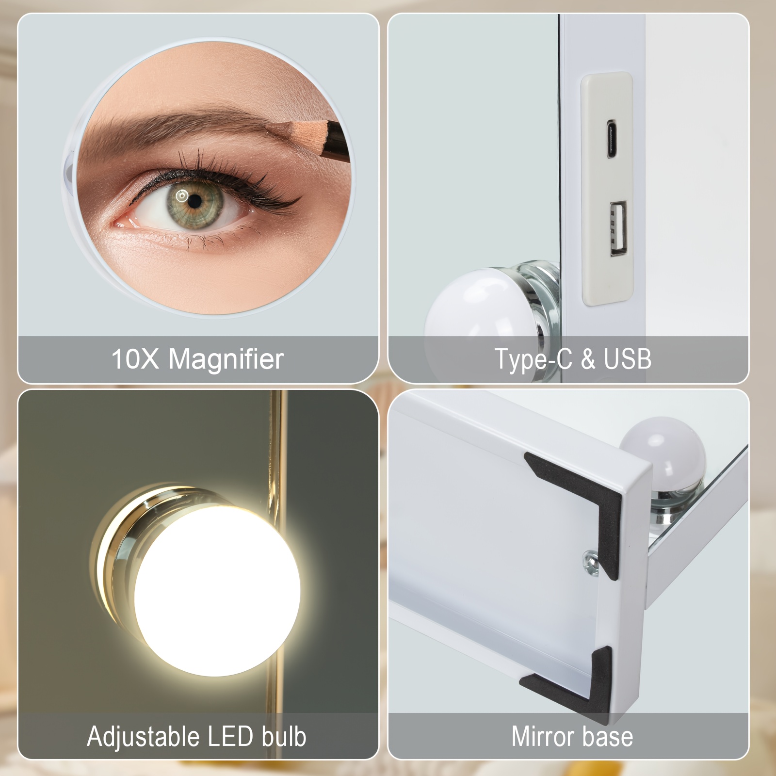 Vanity LED Mirror with Lights and 10X Magnification