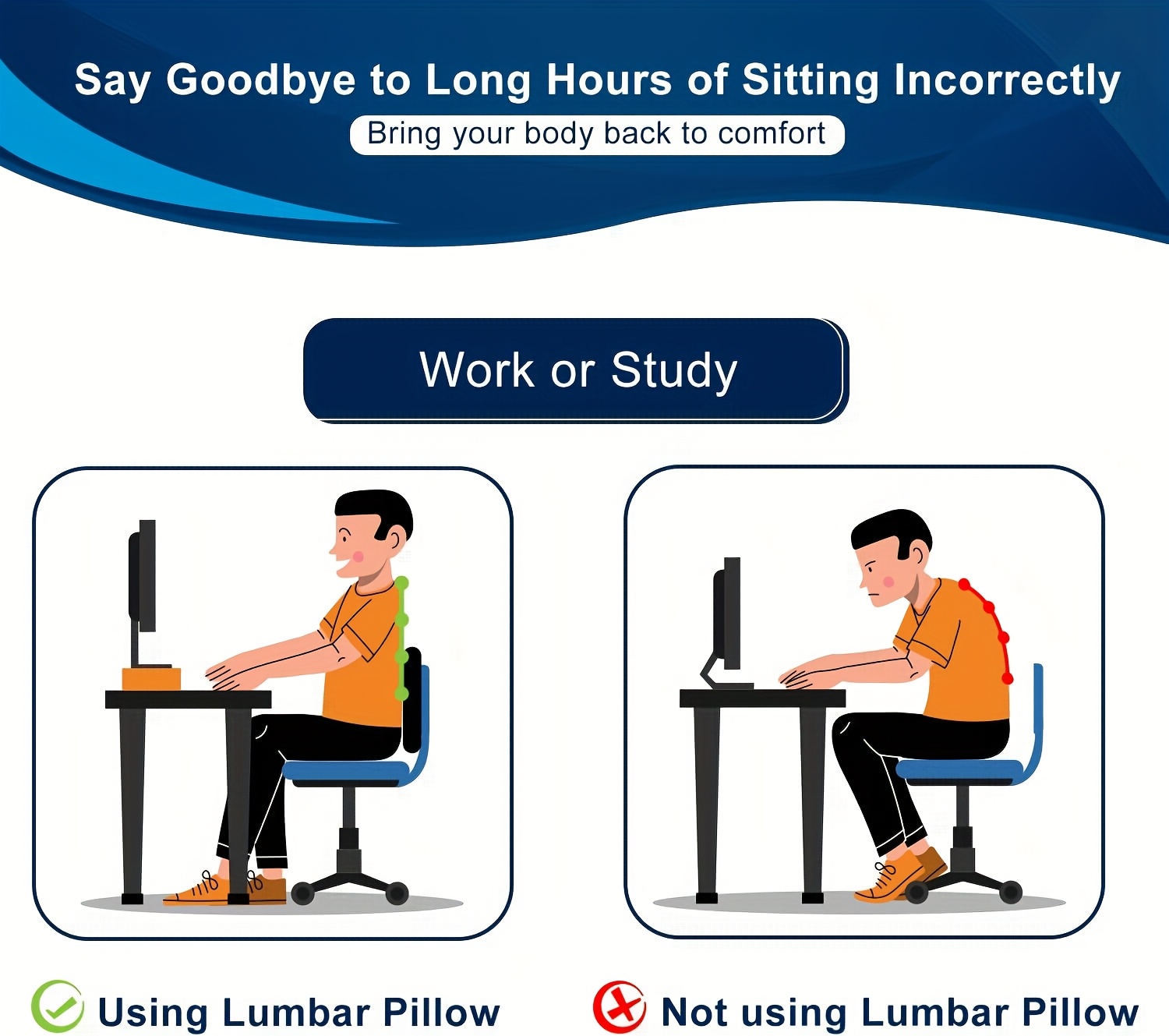 office chair lumbar support pillow low back support ease back   ergonomic small back cushion suitable for tables and chairs game chairs adjustable belt and washable pillow case Product details 3