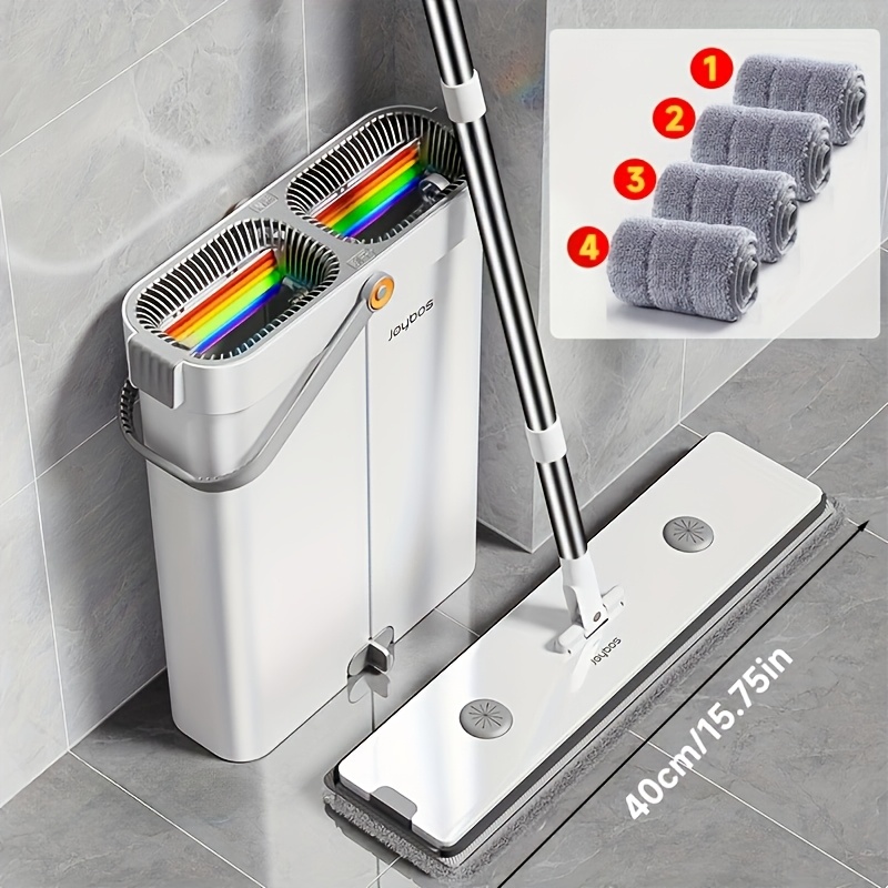 TEMU 1pc Joybos Flat Mop With Mop Bucket For Cleaning, 4 Microfiber Dusting Cloths, Durable Plastic Mop, Great For Home, Kitchen, Living Room,