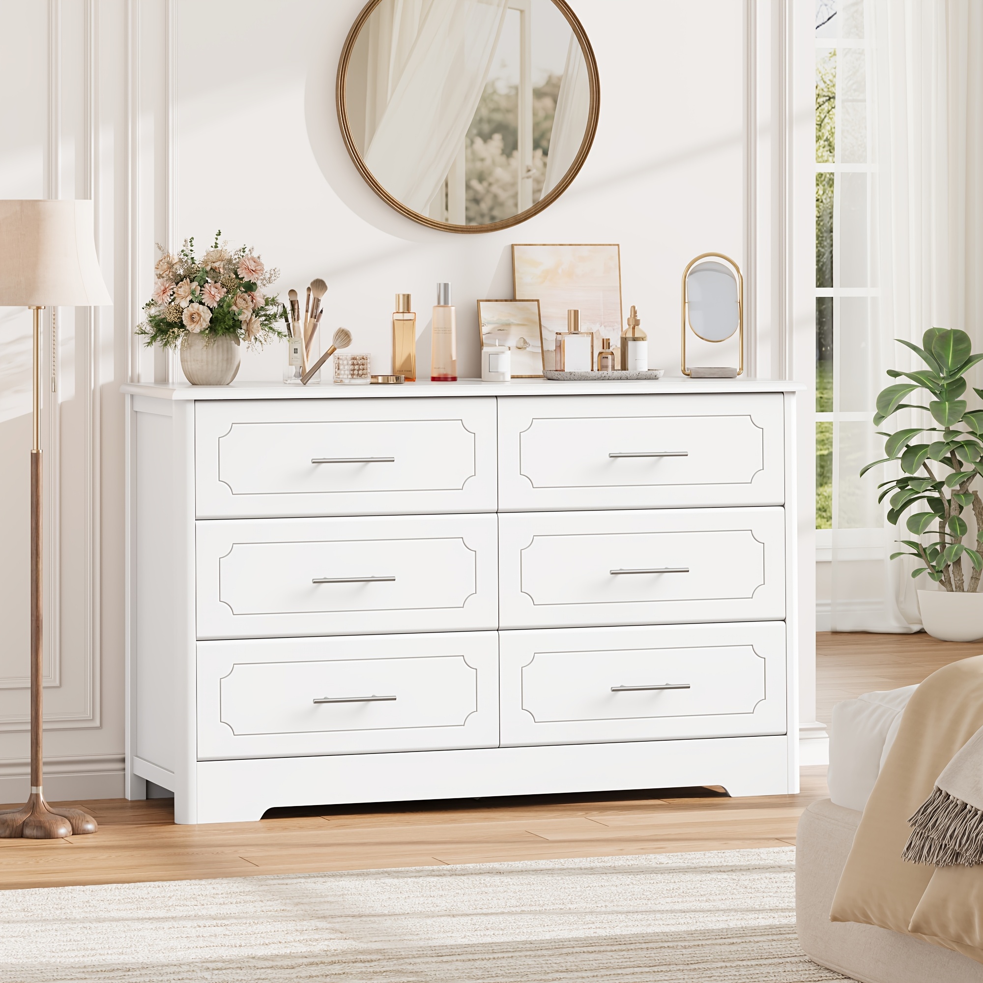 Image of Kealive 6-drawer Dresser, White Chest Of Drawers, Storage Cabinet With Metal Handles, Modern Dresser For Bedroom Living Room Entryway