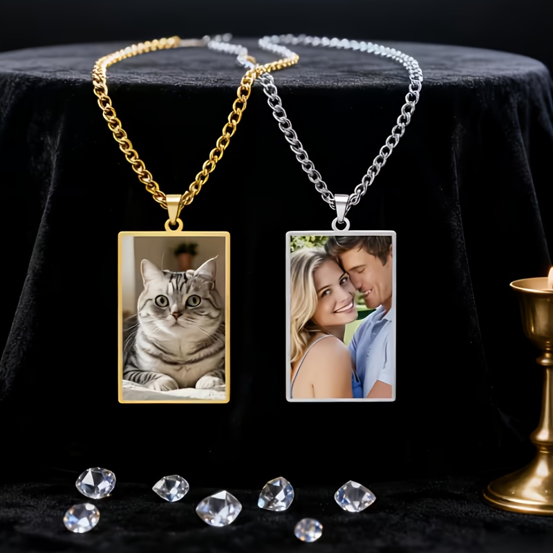 Customizable 18K Plated Photo Square Pendant Necklace