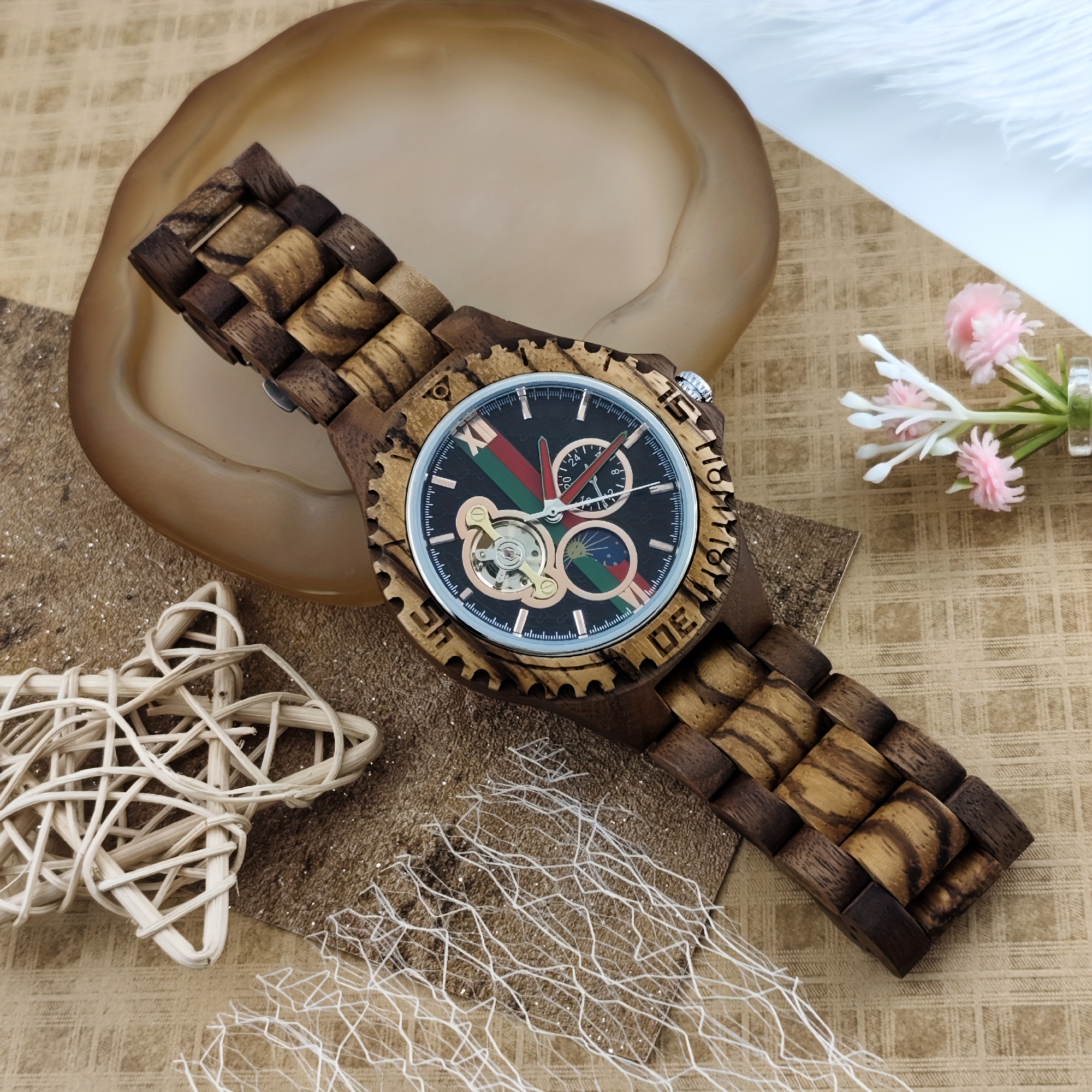 montre- en bois pour hommes mouvement mécanique entièrement