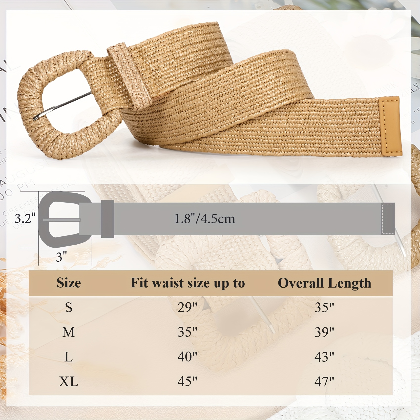 3 packs women straw elastic stretch waist belts - Temu display picture 1