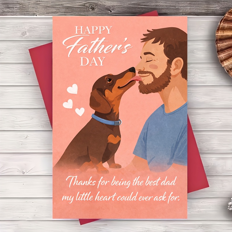 TEMU 1 Envelope And 1 Greeting Cardfathers Day Dog Lover Greeting Card Cute Dachshund From For Dad Husband Boyfriend Message 2d Card For Celebration