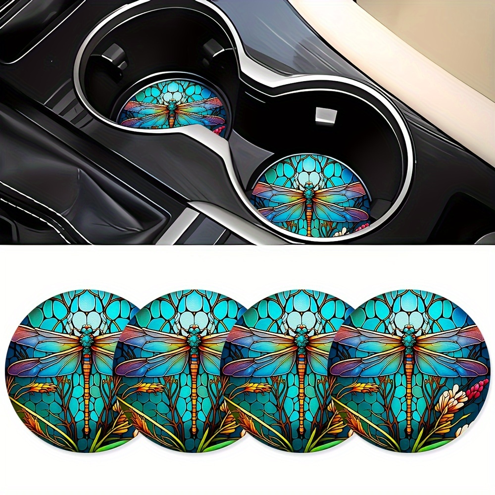 

4pcs Dragonfly Car Water Cup Mat 2.75in Car Interior Cup Decoration Water Cup Mat Car Cup Mat, Beverage Mat Water Cup Mat Is Very Suitable For Gifts To