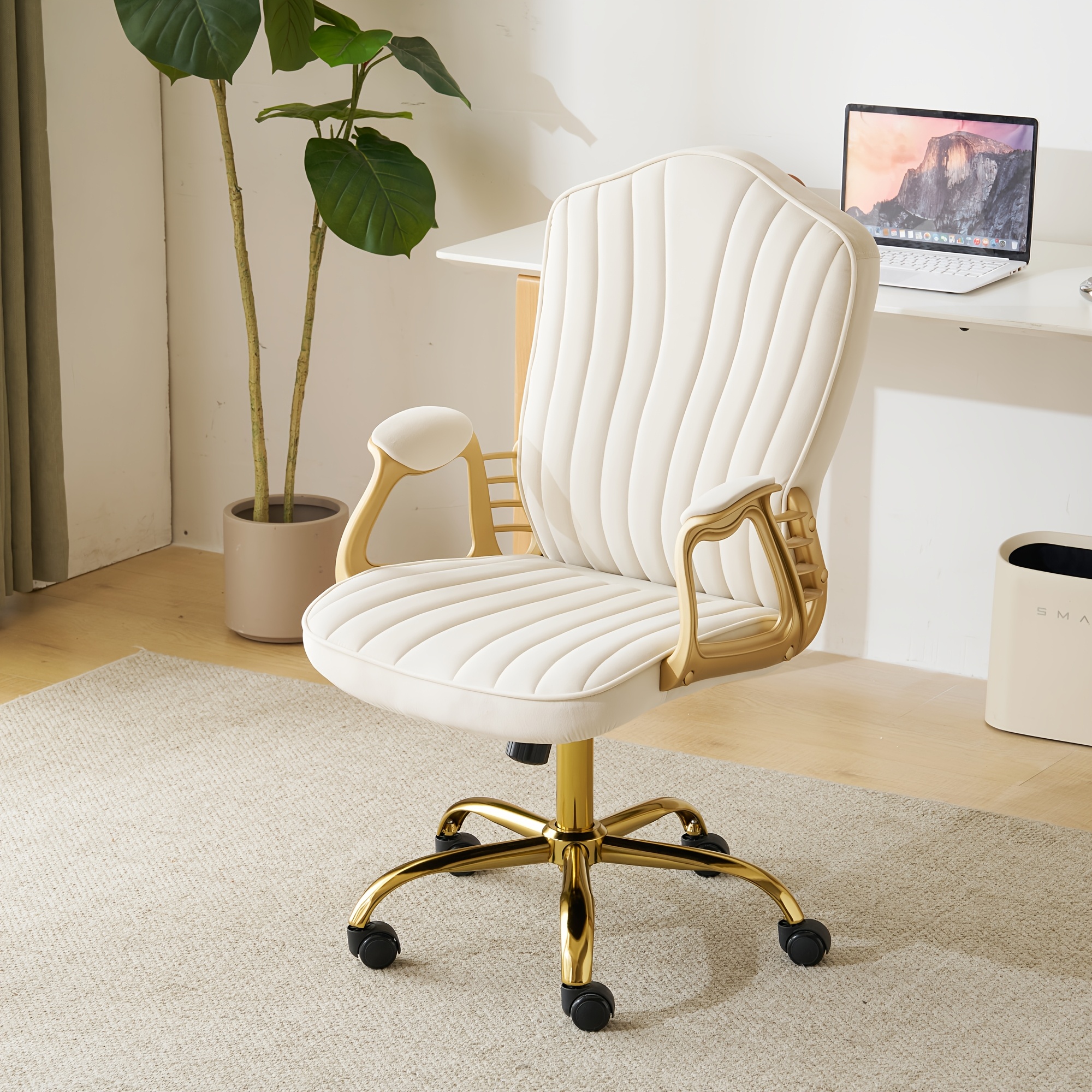 Velvet Swivel Home Office Chair with Golden Accents