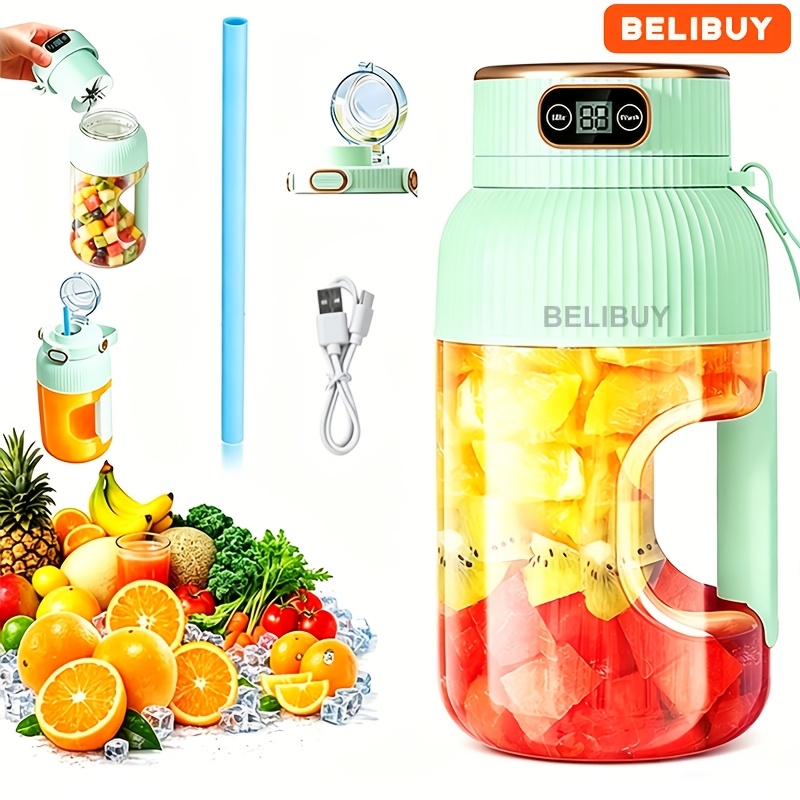 TEMU Blender électrique portable, 1500 ml, idéal pour smoothies et | Blender rechargeable USB-C à 10 lames, avec verrouillage de sécurité, gobelet de
