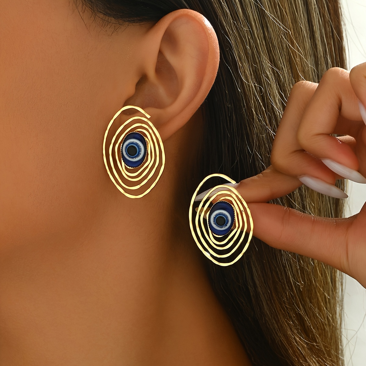 1 Pair Of Women's Stud Earrings With And Evil Eye Blue , And Exquisite