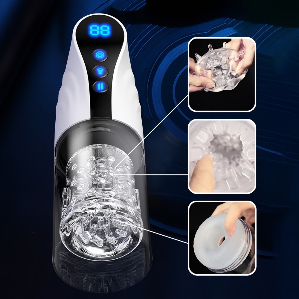1pc Automatic Sucking Male Masturbator, 3 In 1 Male Stroker With 10 Vibration & 4 Suction & One-Click Climax, Adult Sex Toy With 360°-Wraparound-Airbags, Blowjob Toy Mens Adult Male Sex Toys For Men