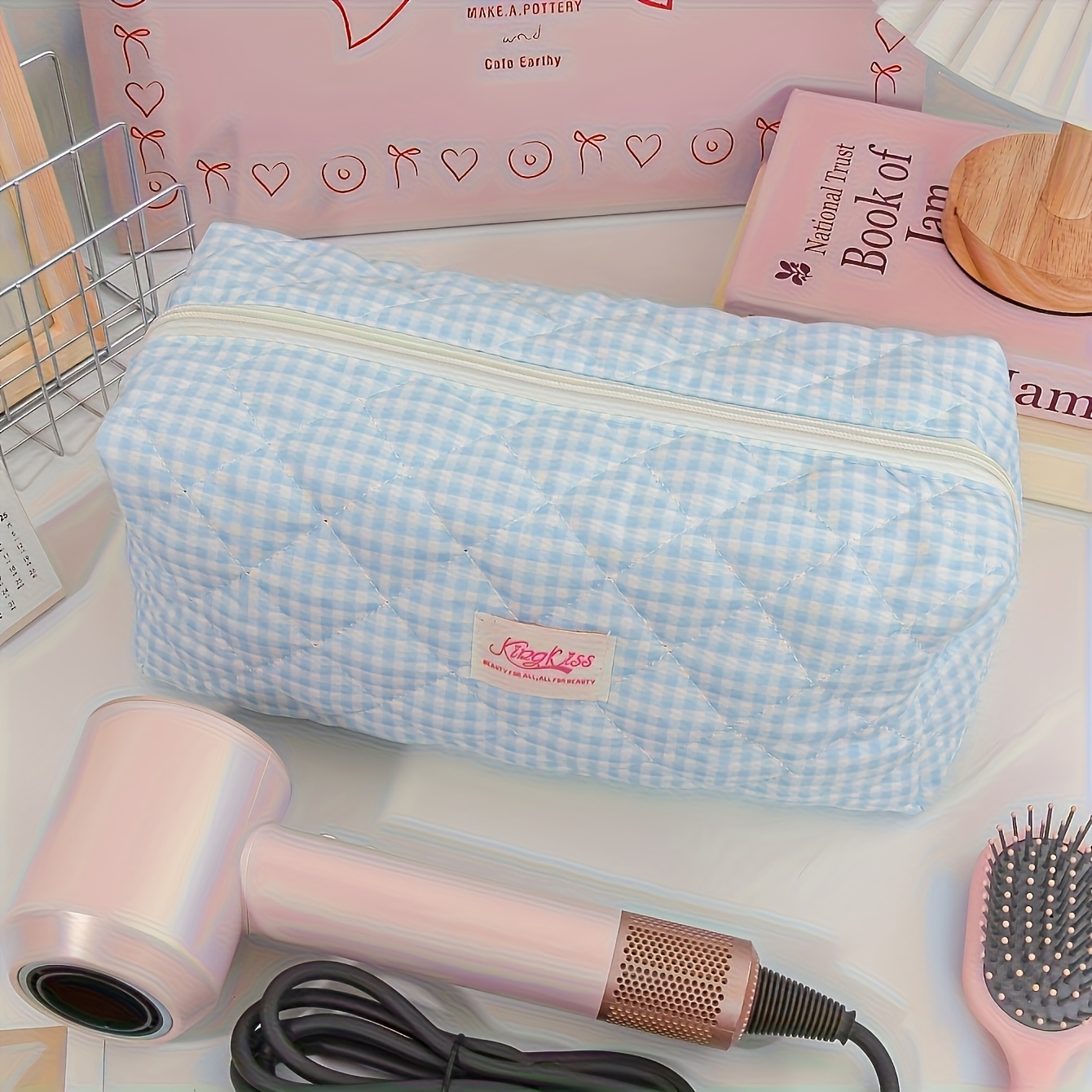 TEMU Kingkiss Quilted Hair Dryer & Styler Storage Bag Compatible For Straighteners/curling Irons, Large Capacity Travel Case With Multi-pocket