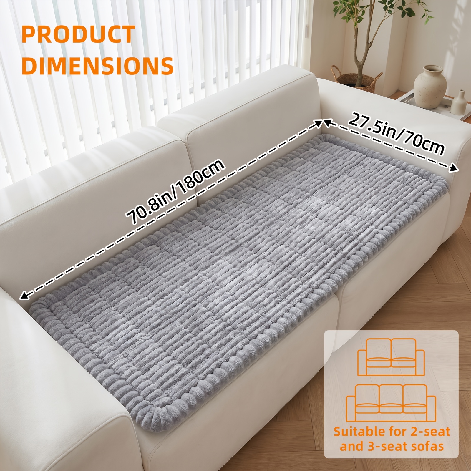 TEMU Tomnk 2/3/4-seater Bohemian Soft Flannel Sofa Cushion Cover Suitable For Cold Weather, Thick Quilted Plush Seat Pad With Non-slip Backing,