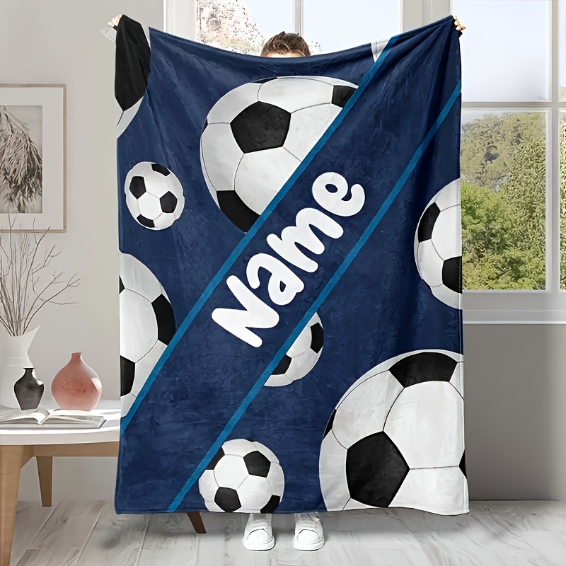 TEMU 1pc Couverture de Football Personnalisable avec Nom - Jeté en Flanelle , Idéal pour Canapé, Lit et Camping - Légère, Chaude & Confortable Design