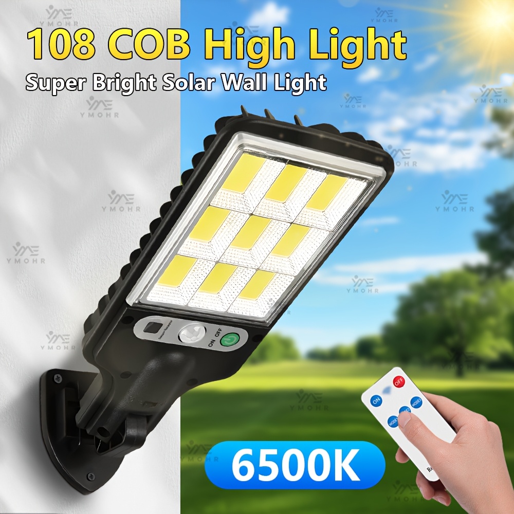 1  bright solar outdoor lights 108 cob solar lights outdoor wall light led light sensor movement outdoor solar spotlight garden decoration outdoor solar lights   street light Product details 0