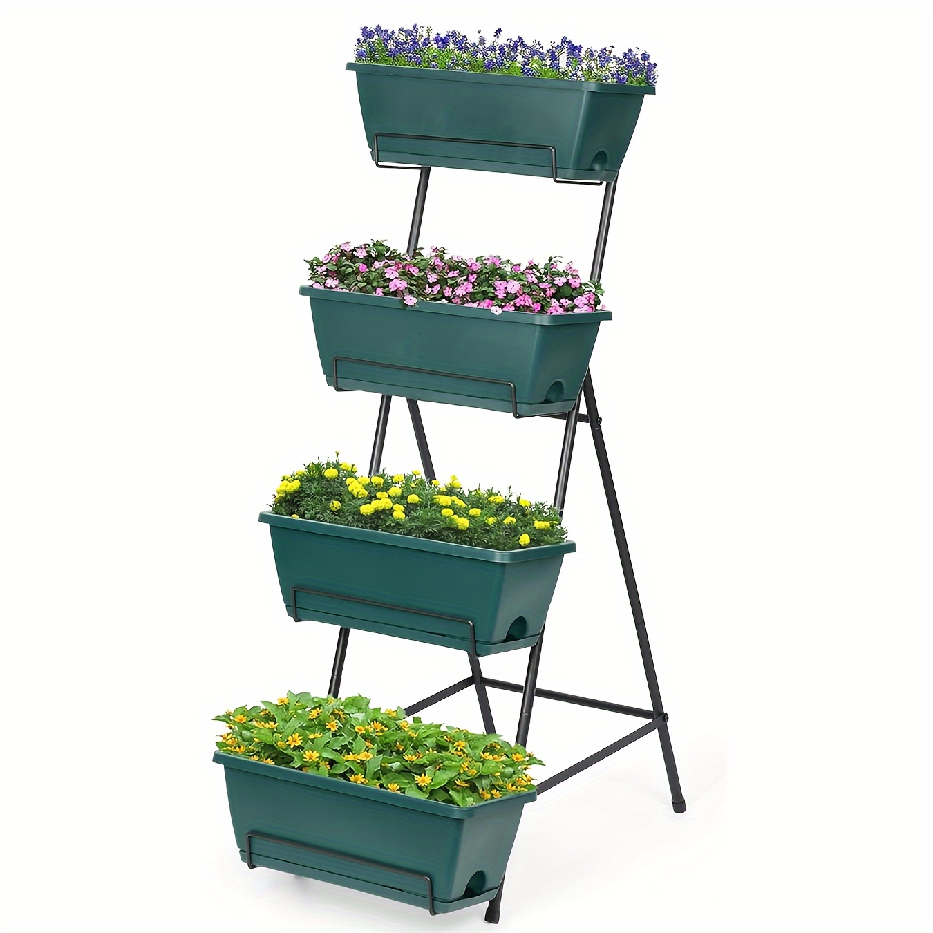 

4 Tier Vertical Raised Garden Bed, Planter Raised Bed, Freestanding Raised Planter Bed With Planter Tray For Indoor And Outdoor Flowers Vegetables, Green