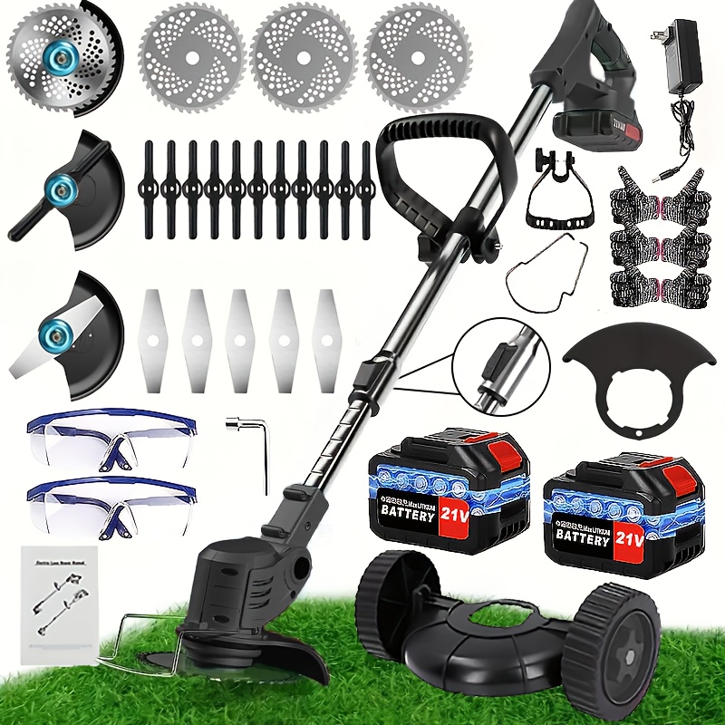 Portable Home Electric Lawn Mower, Yard Weeder/ Lawn Mower with 3 Models of Blades And Two High Capacity Lithium-Ion Batteries, Strong Power, Lots of Gifts, Suitable for Lawn Yard Garden, Gifts for Father Husband, Father'S Day Gift