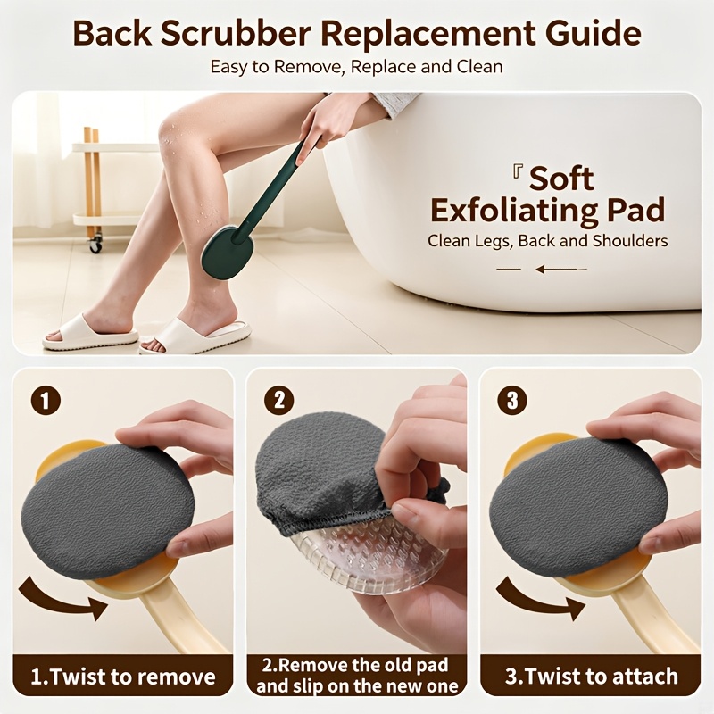3pcs Long Handled Bath Brushes Set with Replaceable Scrubbing Pads