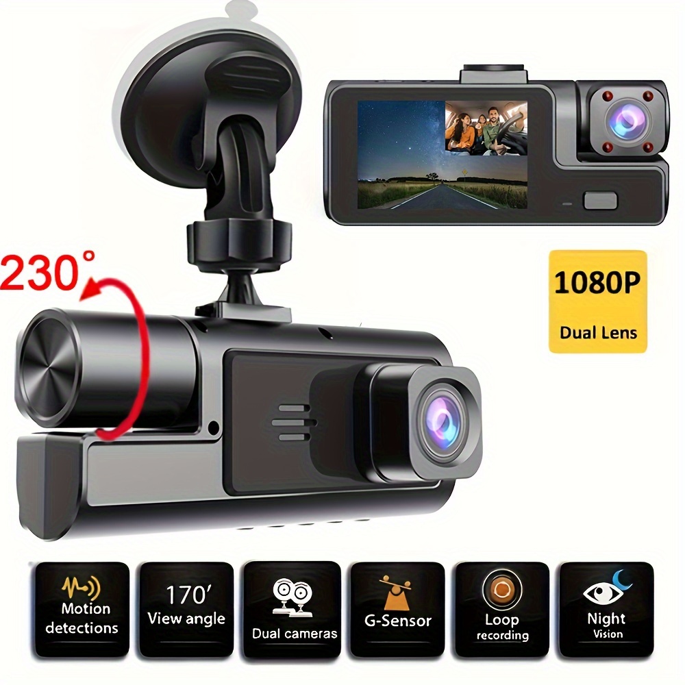 Dash Cam Front and Inside, HD 1080P Recording Car DVR Cam with 170° Wide Angle, Night Vision, Small Dash Camera for Cars, 24h Parking Monitor, Loop Recording, G-Sensor, Without SD Card